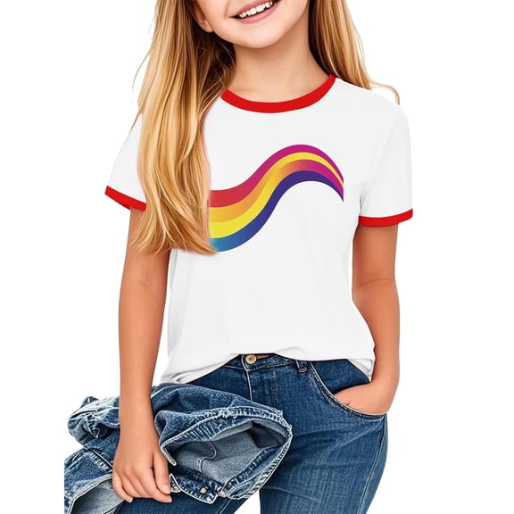 Mgmyaa Girl's Printed T-Shirts Casual Round Neck Short Sleeved Shirt Kid's Summer Casual Pullover T-shirt Graphic Tees for Kids