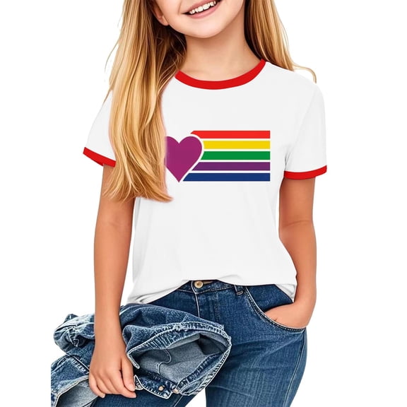 Mgmyaa Girl's Printed T-Shirts Casual Round Neck Short Sleeved Shirt Kid's Summer Casual Pullover T-shirt Graphic Tees for Kids