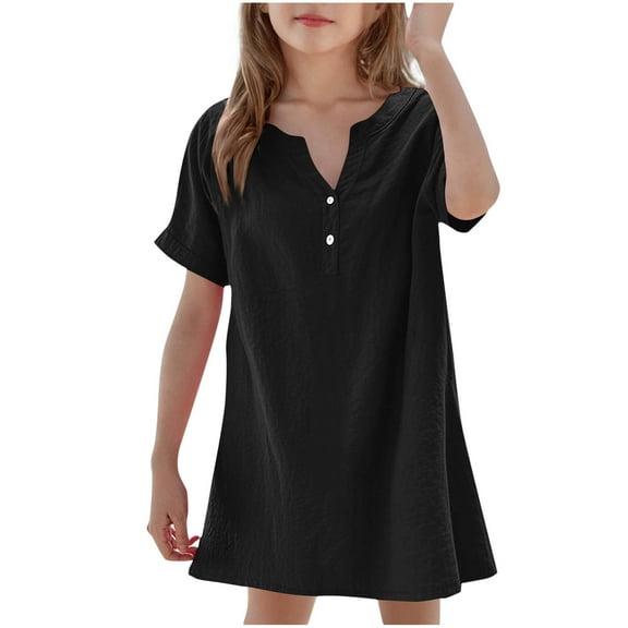 Mgmyaa Girl's T-Shirt Dresses Kids Summer Short Sleeve V-Neck Pull On Mini Dress