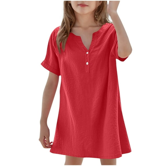 Mgmyaa Girl's T-Shirt Dresses Kids Summer Short Sleeve V-Neck Pull On Mini Dress