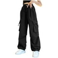 thumbnail image 1 of Mgmyaa Girls 2025 Fashionable Wide Leg Cargo Pants Street Wear Casual Long Pants with Elastic Waist for Big Kids 5-16 Years, 1 of 5