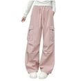 thumbnail image 1 of Mgmyaa Girls 2025 New Casual Loose Fit Cargo Pants Thin Sports Pants for Teenagers and Big Kids 5-16 Years, 1 of 5