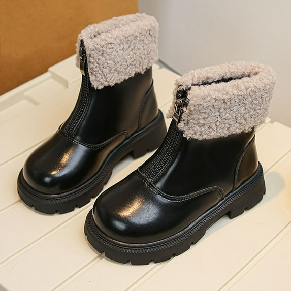 Mgmyaa Girls Ankle Boots Girls Winter Short Leather Boots British-style Boots