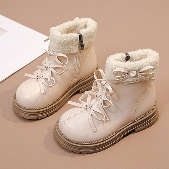 Mgmyaa Girls Ankle Boots Girls Winter Zip-Up Short Leather Boots British-style Boots