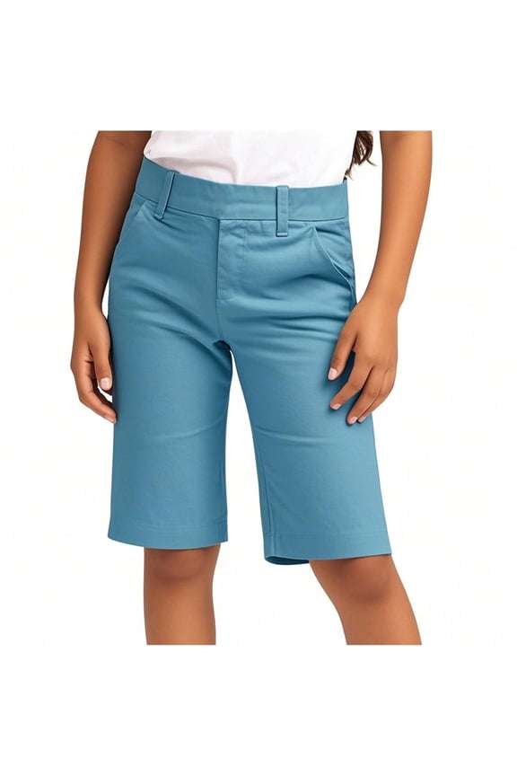 Girls Bermuda Shorts Knee Length Pockets Solid Dress Long Chino Shorts for Kids Casual Walking