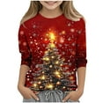 thumbnail image 1 of Mgmyaa Girls Casual 3/4 Sleeve Christmas Print Top, Kids Crew Neck Long Sleeve T-Shirt Size 3-12 Years, 1 of 5