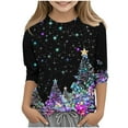 thumbnail image 1 of Mgmyaa Girls Casual 3/4 Sleeve Christmas Print Top, Kids Crew Neck Long Sleeve T-Shirt Size 3-12 Years, 1 of 5