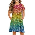 thumbnail image 1 of Mgmyaa Girls Casual Dress Summer Short Sleeve Cold Shoulder Dresses for Kids Holiday Sundress with Pockets 3-14, 1 of 7