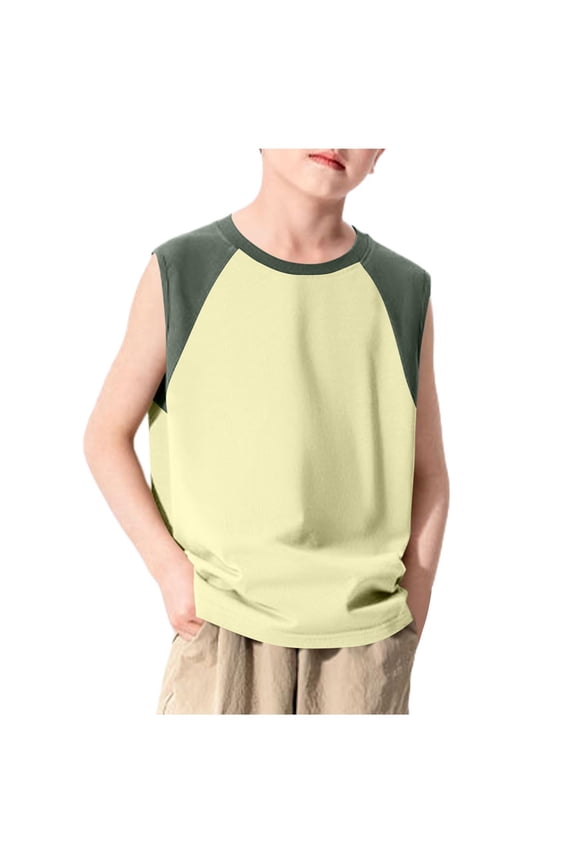 Girls Color Block Sleeveless Crew Neck Tank Top Casual Flat Seams Loose Fit for Ages 3-14