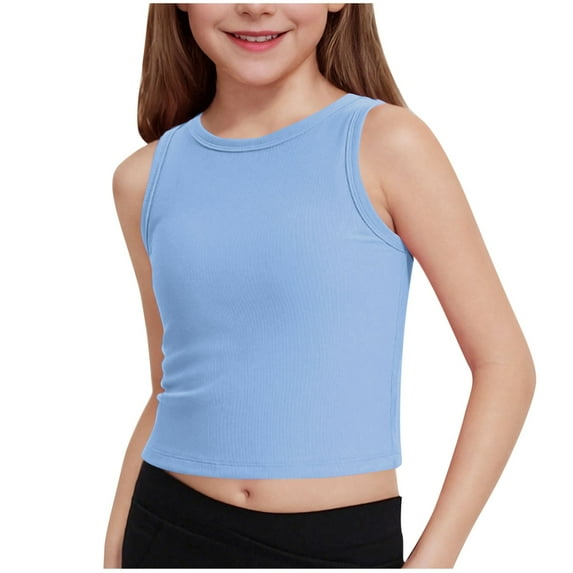 Mgmyaa Girls Crop Ribbed Tank Top Crewneck Sleeveless Summer Base Casual Tank Top 5-15 Years
