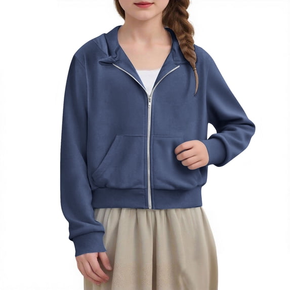 Mgmyaa Girls Cropped Zip Hoodie Long Sleeve Sporty Jacket with Front Pockets Casual Pullover Sweatshirt Outerwear Size 4-12Years