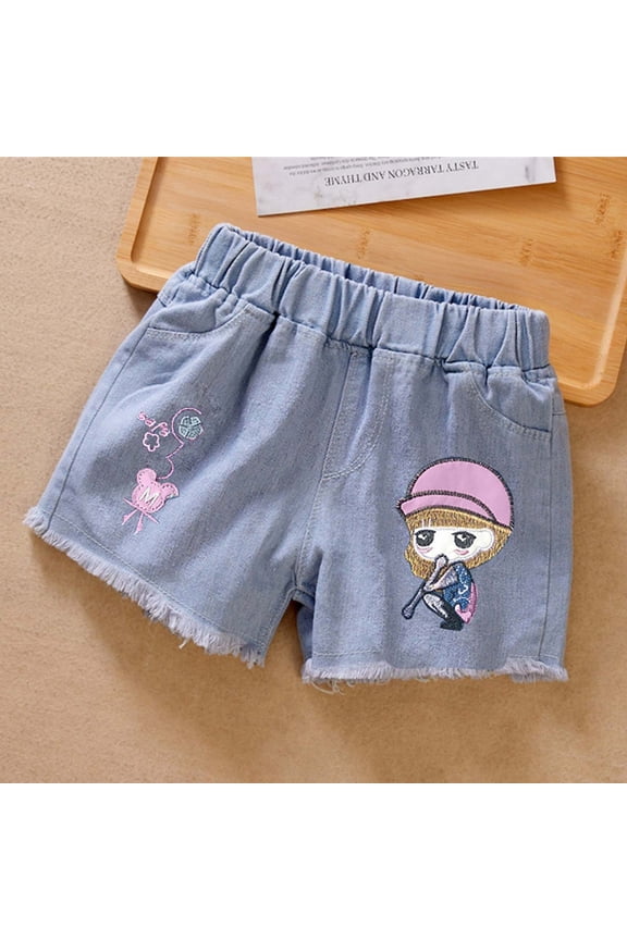 Girls Denim Shorts Elastic Waist Casual Summer Trendy Korean Style Pants for Kids Ages 3-13
