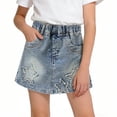 thumbnail image 1 of Mgmyaa Girls Denim Skirt with Pockets Elastic High Waist A-Line Mini Jean Shorts for Kids Teens Ages 4-12, 1 of 9