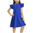 thumbnail image 1 of Mgmyaa Girls Dress Short Sleeve Solid Color A-Line Flutter Sleeve Ruffle Swing Dress 4-15 Years, 1 of 8