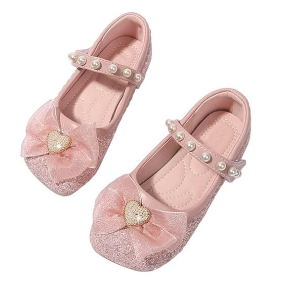 Mgmyaa Girls Dressy Mary Janes Shoes with Crystal, Bead and Glitter Slip-On Closed Toe Adjustable Straps Flat Heel for Kids Ages 2.5-11.5