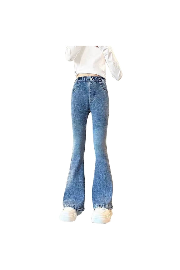 Girls Flared Jeans Kids Stylish Denim Pants Bootcut Leg for Casual Wear with Pockets for Teens