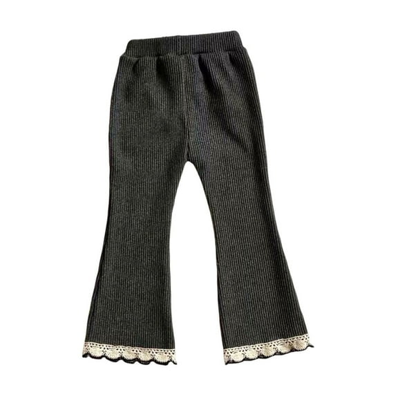 Mgmyaa Girls Flared Pants with Lace Trim Casual Elastic Waist Wide Leg Trousers for Kids Size 3-8 Years