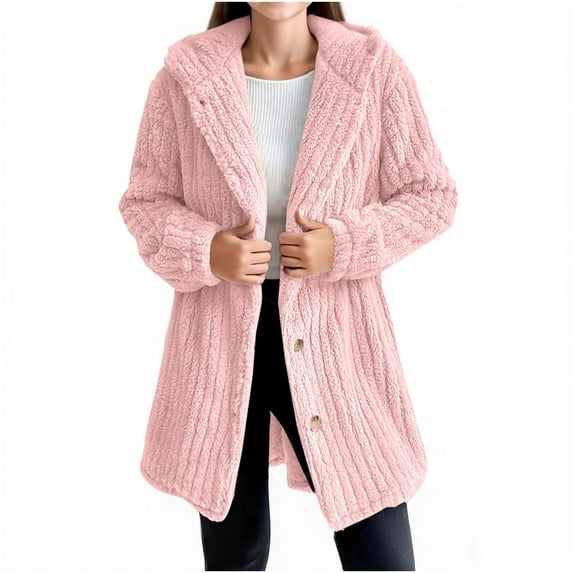 Mgmyaa Girls Fleece Hooded Cardigan Jacket, Long Sleeve Button Up Warm Coat Size 9-15Y