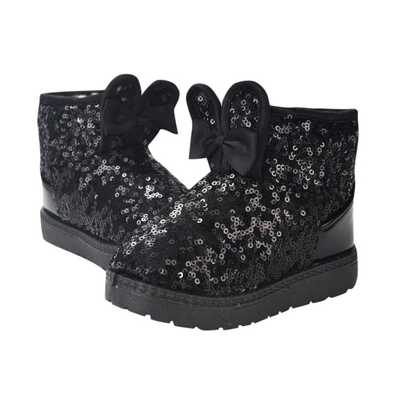 Mgmyaa Girls Glitter Snow Boots with Sequin and Bow, Warm Thick Comfortable Ankle Boots for Kids