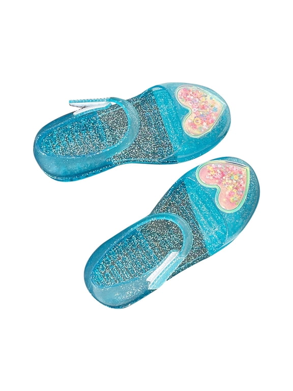 Girls Heart Design Water Play Sandals, Closed-Toe Beach Shoes with Flexible Sole, Jelly Material Princess Footwear for Kids Age 2.5-10 Years