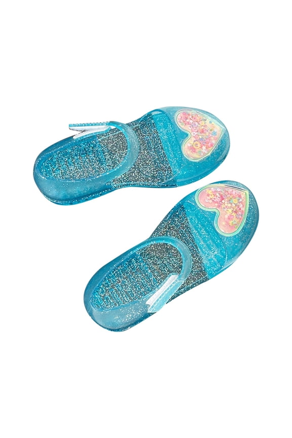 Girls Heart Design Water Play Sandals, Closed-Toe Beach Shoes with Flexible Sole, Jelly Material Princess Footwear for Kids Age 2.5-10 Years