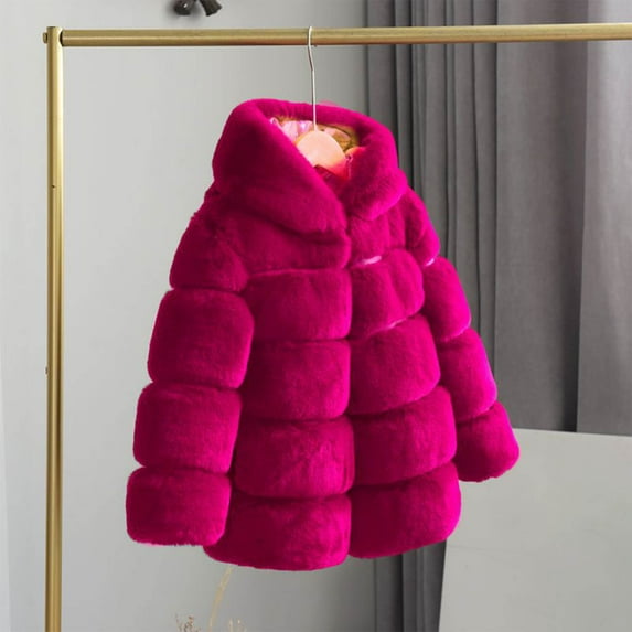 Mgmyaa Girls Hooded Plush Fleece Jacket Fuzzy Thick Long Sleeve Coat Warm Winter Outerwear Casual Top 2-13 Years