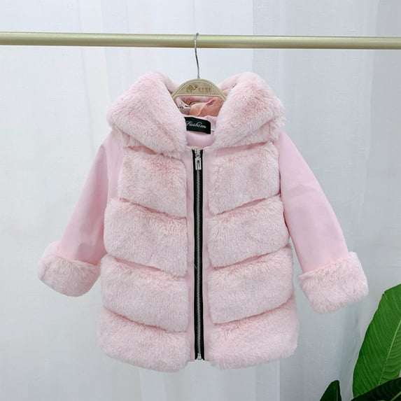 Mgmyaa Girls Hooded Plush Fleece Jacket Zip Up Thick Fuzzy Coat Warm Winter Outerwear Casual Top 2-11 Years