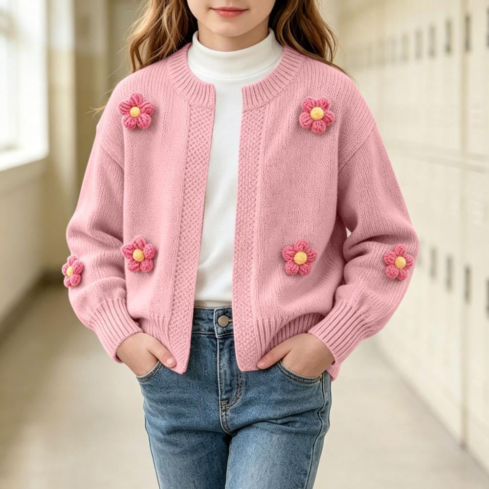 Mgmyaa Girls Knit Cardigan with 3D Flowers, Long Sleeve Button Down ...