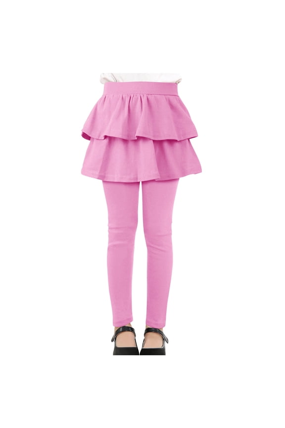 Girls' Layered Skorts for Spring Fall, Skort Pants with Elastic Waist, Kids Skirt Pants for Girls, Versatile Uniform Style Clothing (3-14 Years)