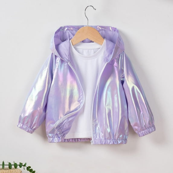 Mgmyaa Girls Lightweight Hooded Jacket Spring Fall Cool Long Sleeve Outerwear Colorful Zipper Coat 9M-8Y