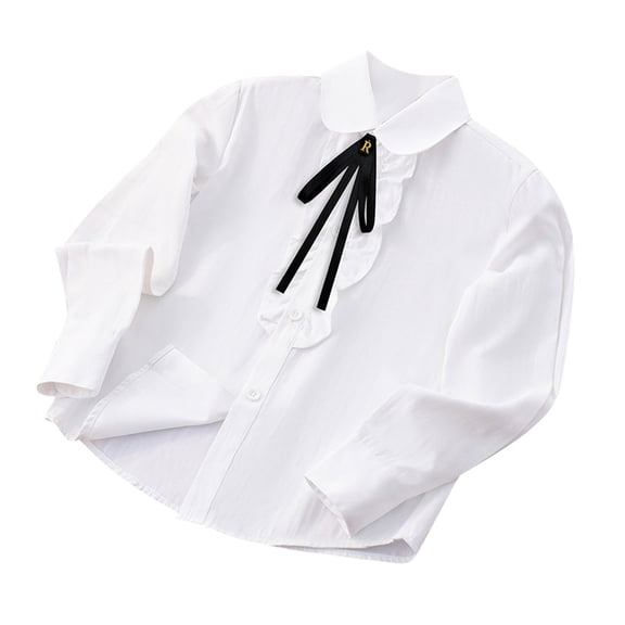 Mgmyaa Girls Long Sleeve Dress Shirt Collared Button Front Lace Accent Formal Occasion School Uniform Blouse 3-16 Years