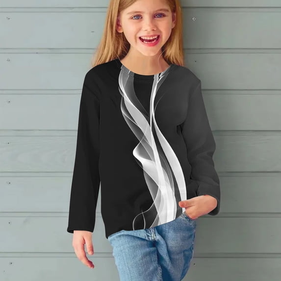 Mgmyaa Girls Long Sleeve Pullover Shirts with Round Neck, Printed Casual Tops for Girls, Soft Comfortable Daily Wear