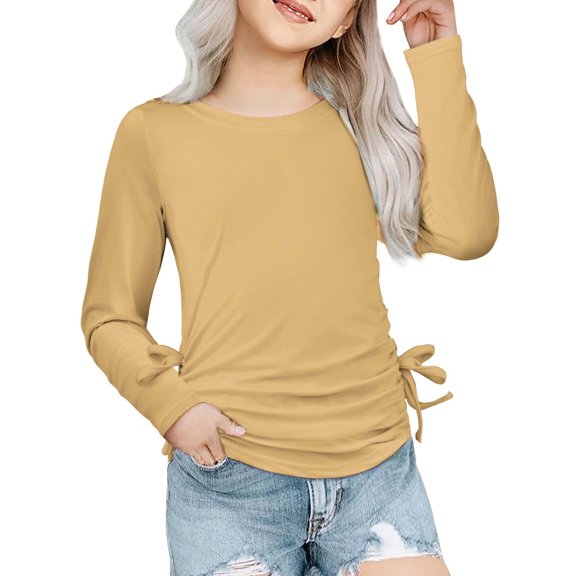 Mgmyaa Girls Long Sleeve Tops Fall Base Shirts Loose Tunic Size 3-14 Years