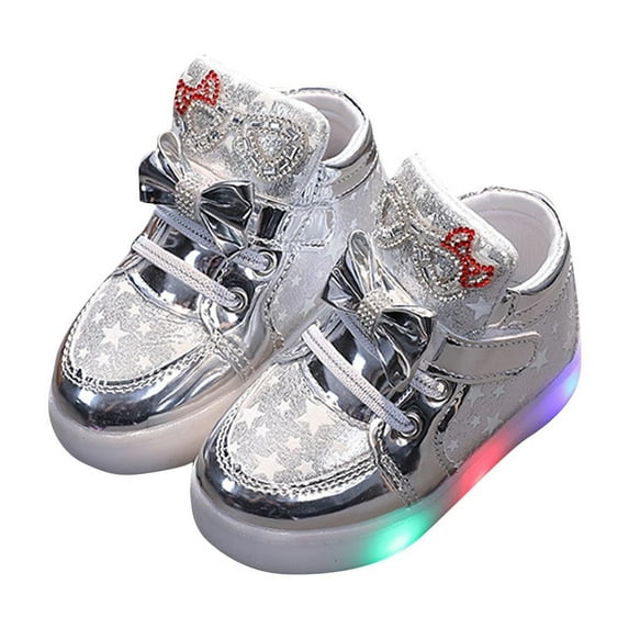 Mgmyaa Girls Luminous Bow Flats Light Up Walking Shoes Casual Princess Style Toddler Kid Fashion Footwear