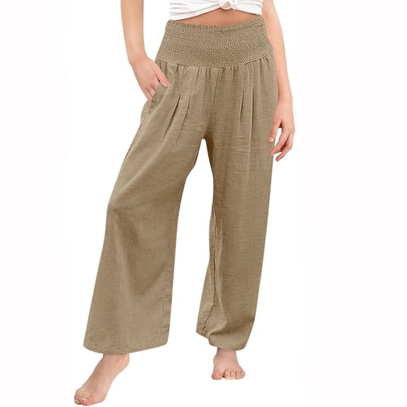 Mgmyaa Girls Palazzo Lounge Pants Solid High Elastic Waist Casual Wide-Leg Long Trousers with Pockets