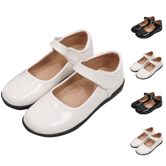 Mgmyaa Girls Party Mary Janes Shoes Slip-On Closed Toe Adjustable Straps Flat Heel for Kids Ages 4-17