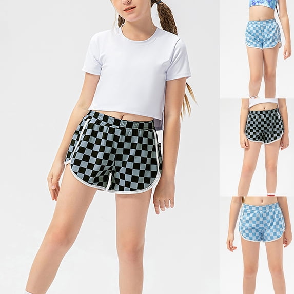 Mgmyaa Girls Plaid Print Elastic Waist Yoga Shorts with Pockets Casual Sports Hot Pants for Kids Ages 5-12