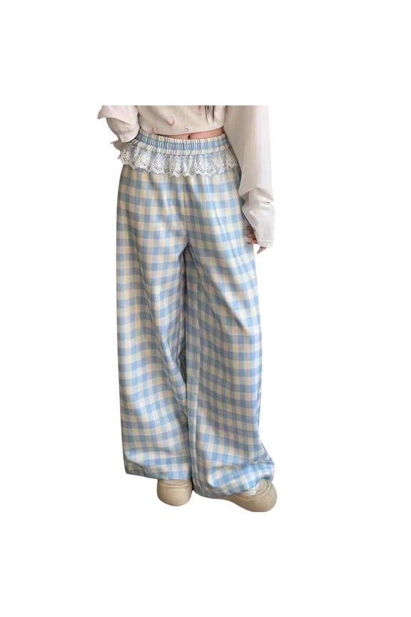 Girls' Plaid Wide Leg Pants Elastic Waist Lightweight Summer Casual Culottes for Children Age 4-13 Years