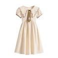 thumbnail image 1 of Mgmyaa Girls Princess Dress Summer Retro Solid Color Lapel Stylish Kids Dress Blouson Sleeve Ornamental Button Midi Dress, 1 of 7