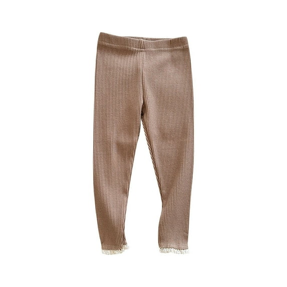 Mgmyaa Girls Ribbed Knit Leggings Soft Stretchy Skinny Pants Lace Detail Comfortable Everyday Layering Bottoms Sizes 6M-10Y Toddler Kid
