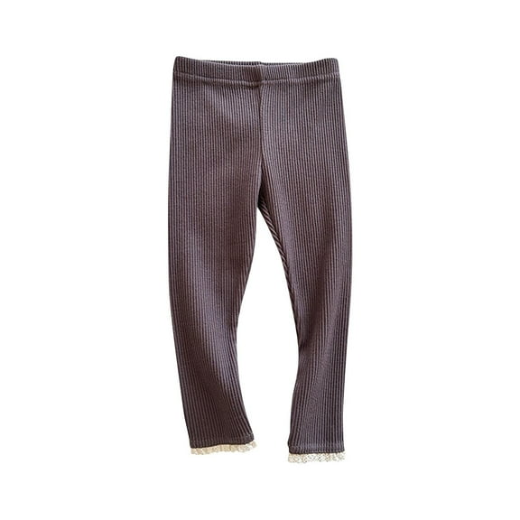 Mgmyaa Girls Ribbed Knit Leggings Soft Stretchy Skinny Pants Lace Detail Comfortable Everyday Layering Bottoms Sizes 6M-10Y Toddler Kid