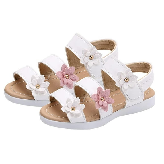 Mgmyaa Girls Roman Style Beach Sandals, 3 Flower Accent Design with Flexible Sole, Non-Slip Summer Outdoor Play Shoes Age 1-13 Years