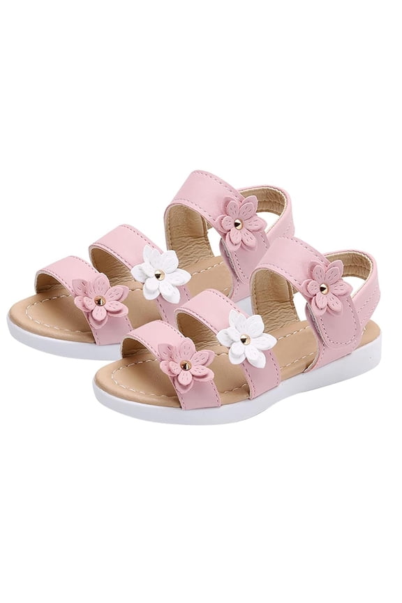 Girls Roman Style Beach Sandals, 3 Flower Accent Design with Flexible Sole, Non-Slip Summer Outdoor Play Shoes Age 1-13 Years