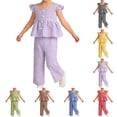 thumbnail image 1 of Mgmyaa Girls Ruffle Flutter Sleeve Camisole Top with Checkered Long Pants 2-Piece Casual Set for Kids Ages 12M-5Y, 1 of 8