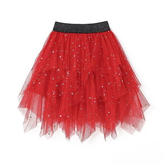 Mgmyaa Girls' Sequin Tulle Skirt Layered Mesh Tulle Princess Mini Skirt
