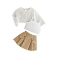 thumbnail image 1 of Mgmyaa Girls Sets Kids Hollow Out Long Sleeve Blouse + Spaghetti Strap Tank Top Undershirt + Pleated Mini Skirt Three-Piece Set 12M-6Y, 1 of 3