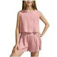 thumbnail image 1 of Mgmyaa Girls Sets Summer Thin Solid Color Casual Sporty Ruffled Wave Round Neck Tank Top & Shorts with Pockets Two-Piece Set 3-15 Years, 1 of 7