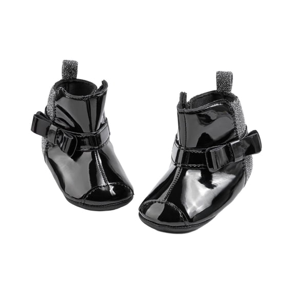 Mgmyaa Girls Shiny Leather Booties Fall Winter Warm Walking Bow Tie Closure Baby Fashion Shoes