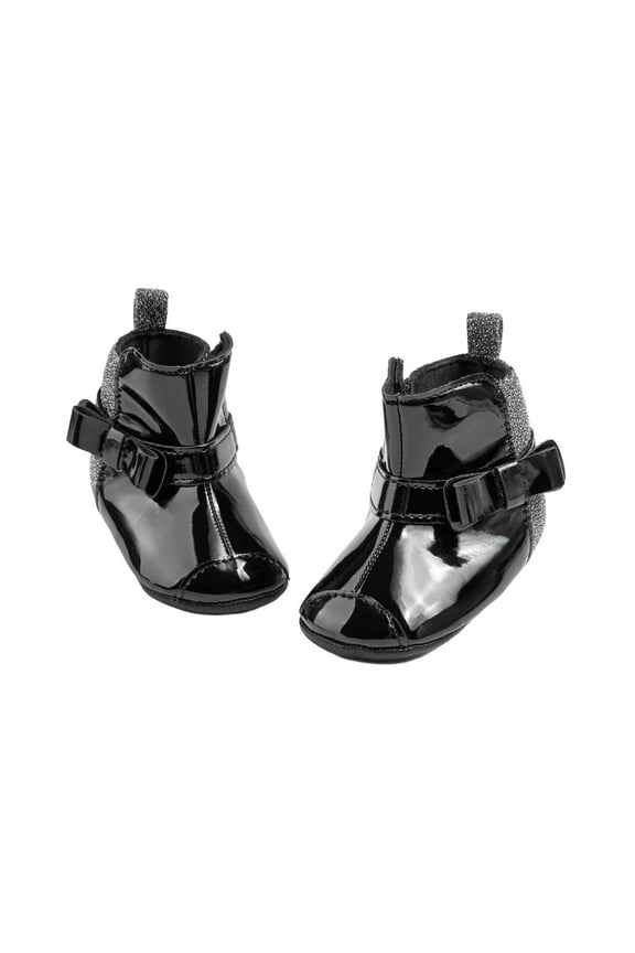 Girls Shiny Leather Booties Fall Winter Warm Walking Bow Tie Closure Baby Fashion Shoes
