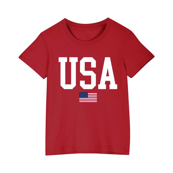 Mgmyaa Girls Short Sleeve T Shirts Kids Summer Independence Day Print Oversized Tops Casual Crewneck Basic Tees 3-10Y